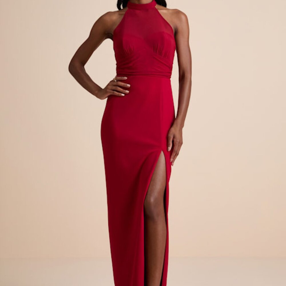 Lulus Baani Red Column Halter Maxi Dress - Size M